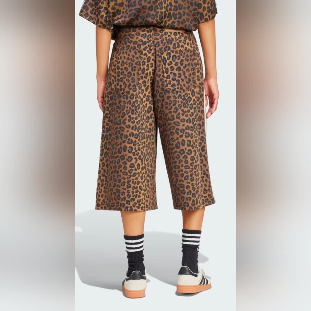 Adidas Originals Denim Women's Leopard Print Bermudas - Picture 4 of 8